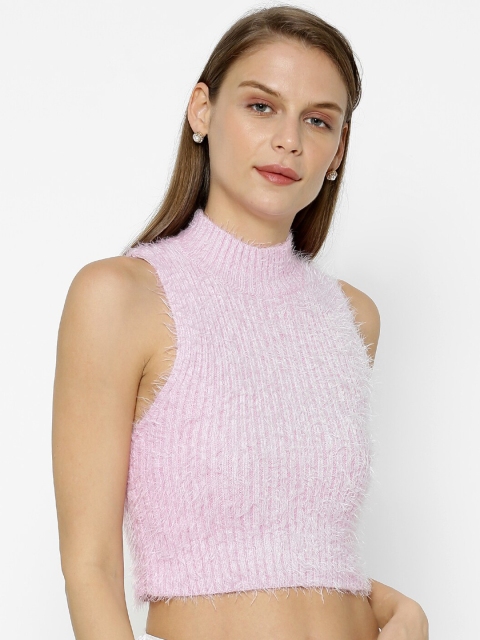 

FOREVER 21 Women Pink Solid Pullover Sweater