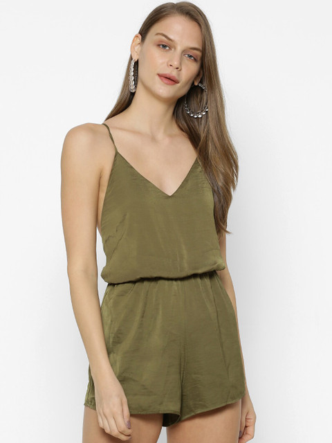 

FOREVER 21 Women Green Solid Playsuit