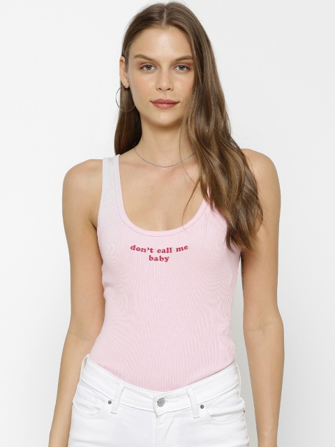 

FOREVER 21 Women Pink Solid Tank Top