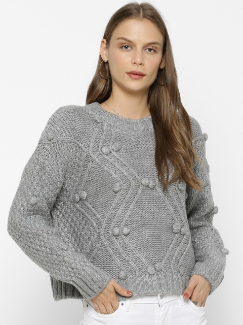 

FOREVER 21 Women Grey Self Design Pullover Sweater