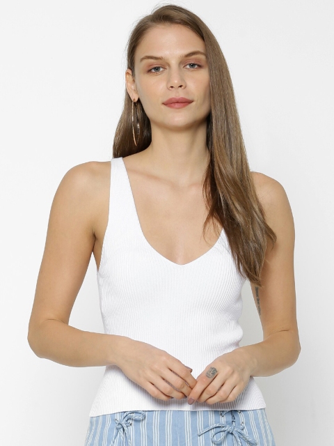 

FOREVER 21 Women White Solid Tank Top