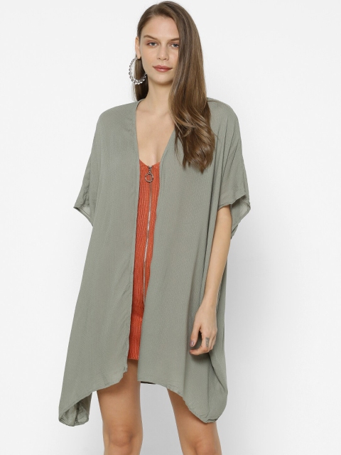 

FOREVER 21 Women Sea Green Solid Open Front Kimono Shrug