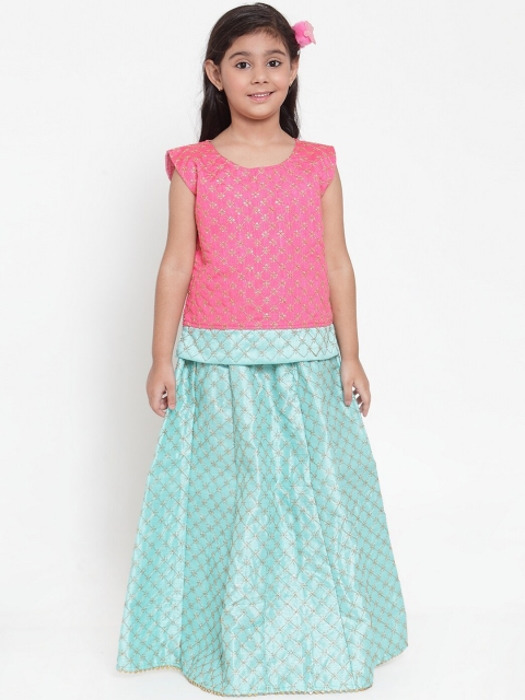 

Baani Creations Pink & Turquoise Blue Embroidered Ready to Wear Lehenga with Blouse