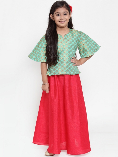 

Baani Creations Sea Green & Coral Pink Ready to Wear Lehenga with Blouse