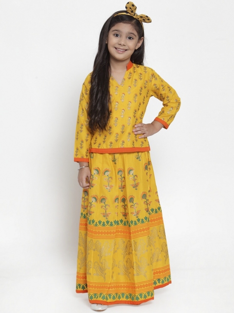 

Baani Mustard Printed Rayon Choli with Lehenga Set