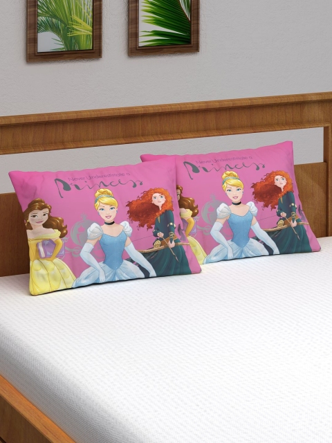 

Disney Athom Trendz Kids Set of 2 Pink & Blue Princess Printed Pillow Covers