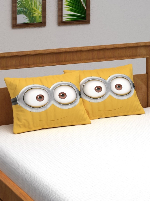 

Disney Athom Trendz Kids Set of 2 Yellow & White Printed Pillow Covers