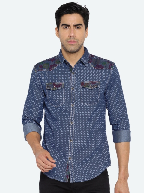 

WITH Men Blue Slim Fit Printed Casual Shirt