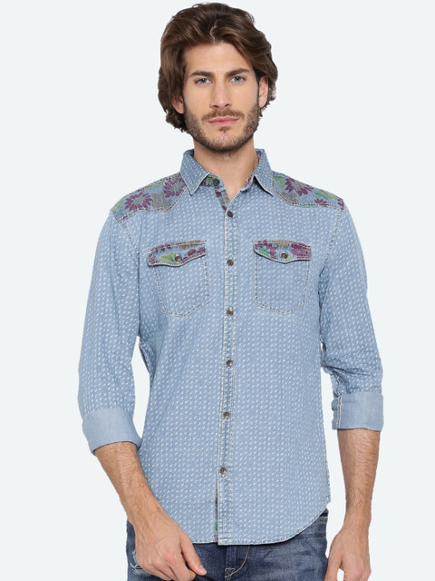 

WITH Men Blue Slim Fit Floral Printed Casual Shirt