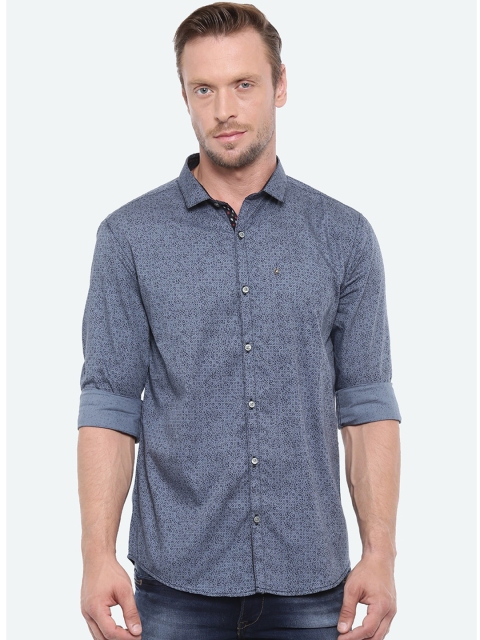 

WITH Men Grey & Blue Slim Fit Printed Casual Shirt