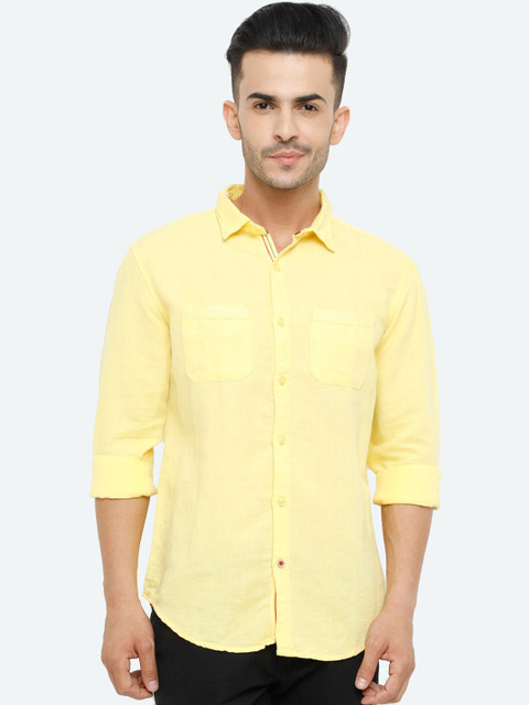 

WITH Men Yellow Slim Fit Solid Casual Shirt