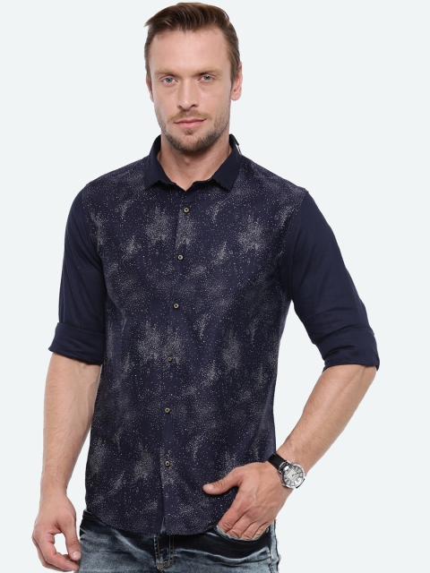 

WITH Men Navy Blue & Grey Slim Fit Printed Casual Shirt