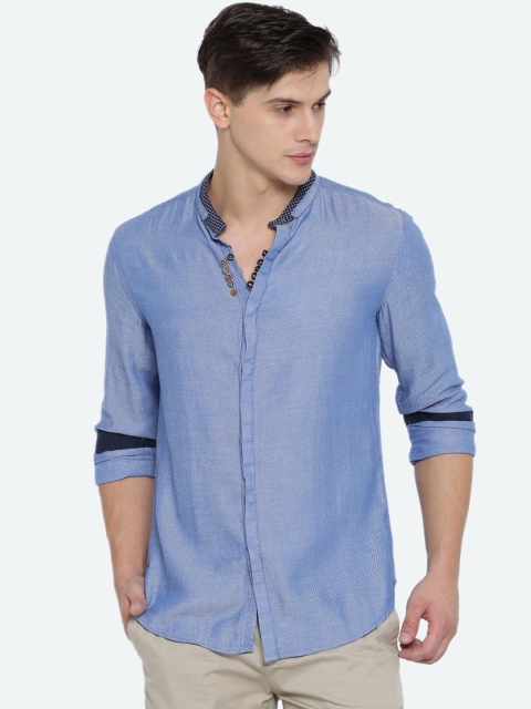 

WITH Men Blue Slim Fit Solid Casual Shirt