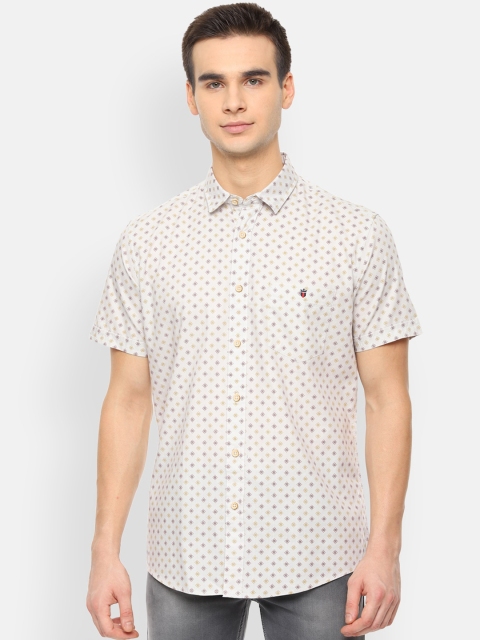 

Louis Philippe Jeans Men Cream-Coloured & Brown Slim Fit Printed Casual Shirt