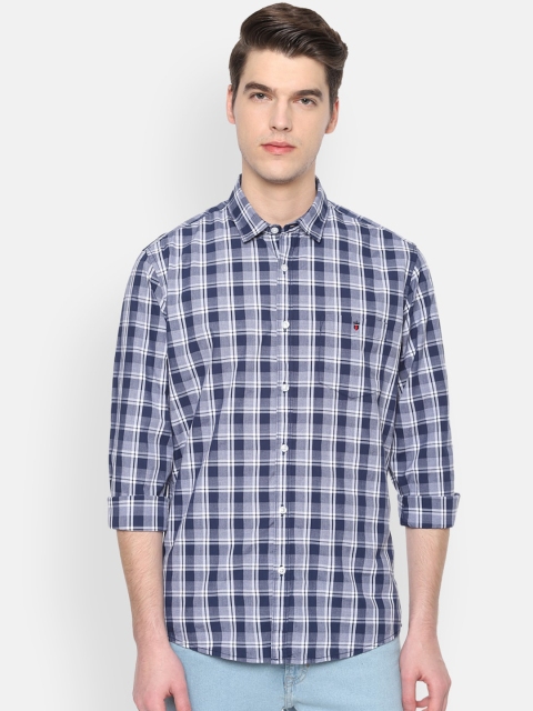 

Louis Philippe Jeans Men Navy Blue & White Slim Fit Checked Casual Shirt