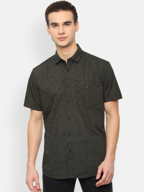 

Louis Philippe Jeans Men Olive Green & Black Slim Fit Printed Casual Shirt