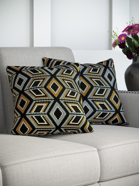 DDecor Orange & Grey Set of 2 Geometric Square Cushion Covers
