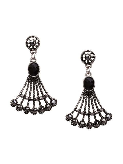 

TOKYO TALKIES X rubans FASHION ACCESSORIES Silver-Toned & Black Handcrafted Drop Earrings