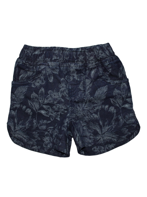 

KiddoPanti Girls Blue & Grey Floral Printed Regular Fit Denim Shorts