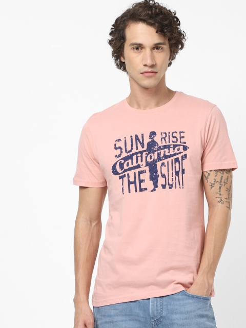 

Celio Men Peach-Coloured Printed Round Neck T-shirt
