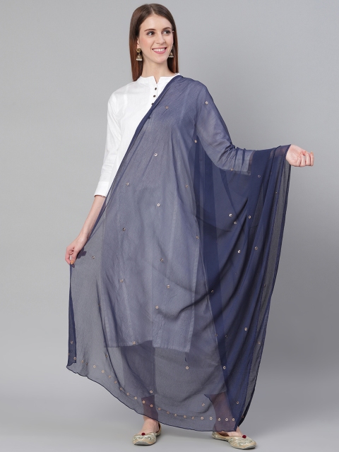 

Saadgi Navy Blue Mukaish Work Dupatta