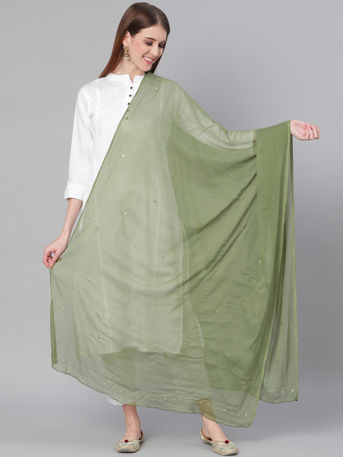 

Saadgi Olive Green Mukaish Work Dupatta