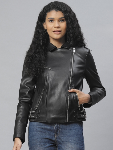 

Marks & Spencer Women Black Solid Leather Jacket