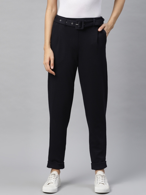 

Marks & Spencer Women Navy Blue Checked Trousers