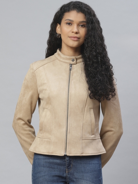 

Marks & Spencer Women Beige Solid Suede Tailored Jacket