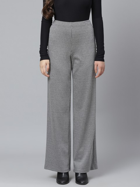 

Marks & Spencer Women Black & Grey Regular Fit Self Design Parallel Trousers
