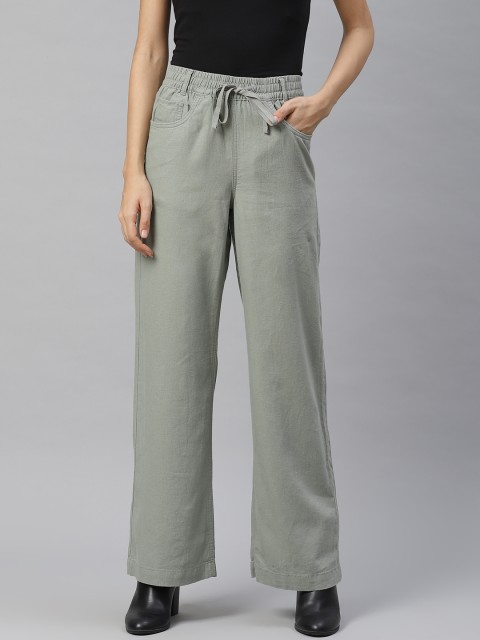 

Marks & Spencer Women Green Regular Fit Solid Regular Trousers