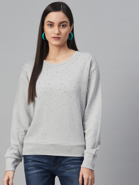 

Marks & Spencer Women Grey Melange Embellished Sweatshirt