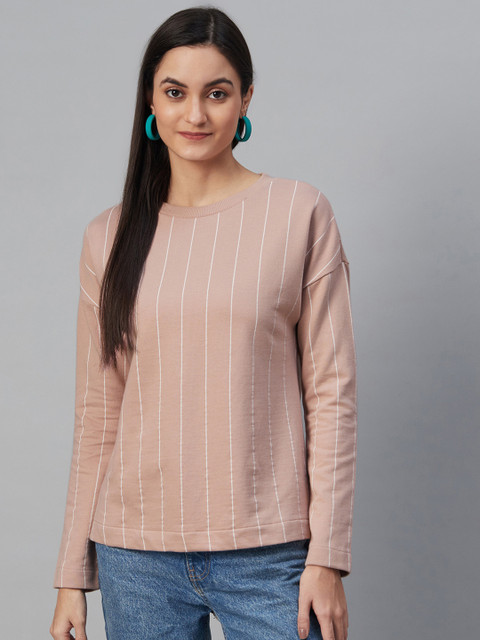 

Marks & Spencer Women Dusty Pink & Off-White Striped Sweatshirt
