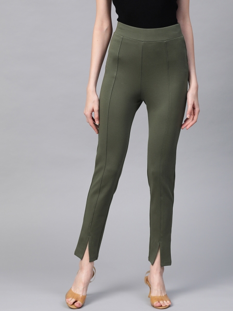 

Marks & Spencer Women Olive Green Solid High Rise Treggings