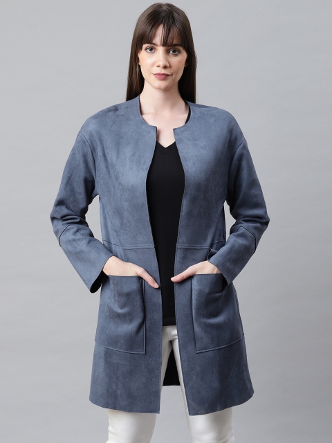 

Marks & Spencer Women Blue Solid Suede Open Front Jacket