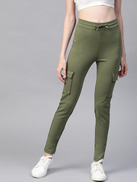 

Marks & Spencer Women Olive Green Regular Fit Solid Cargo Treggings
