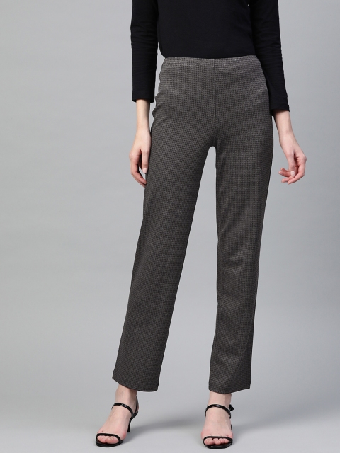 

Marks & Spencer Women Charcoal Grey & Black Flared Houndstooth Pattern Trousers