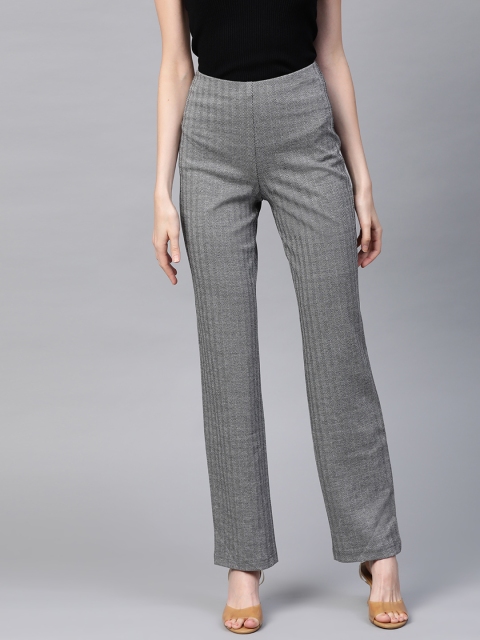 

Marks & Spencer Women Black & Grey Straight Fit Herringbone Patterned Parallel Trousers