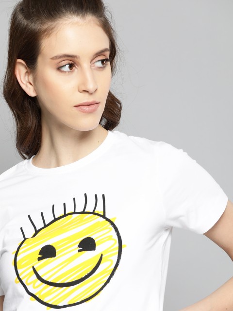 

Kook N Keech Emoji Women White Graphic Printed Round Neck T-shirt