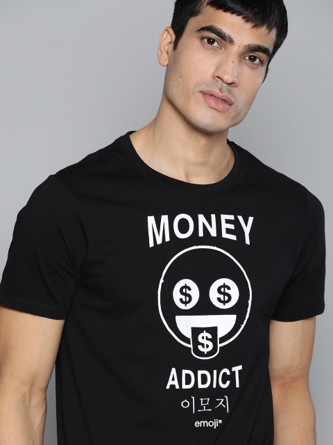 

Kook N Keech Emoji Men Black & White Printed Round Neck T-shirt