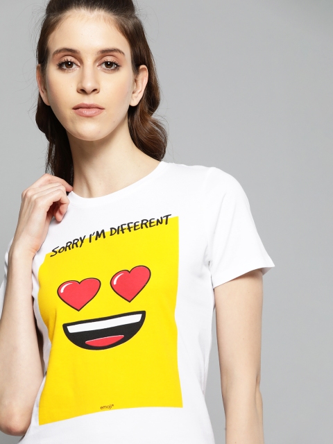 

Kook N Keech Emoji Women White Graphic Printed Round Neck T-shirt