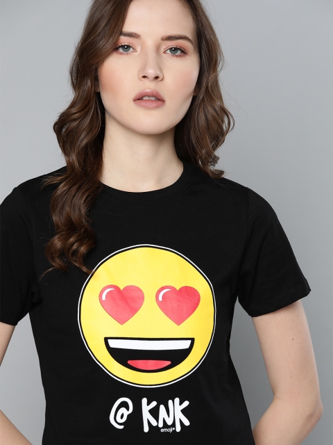 

Kook N Keech Emoji Women Black Printed Round Neck T-shirt