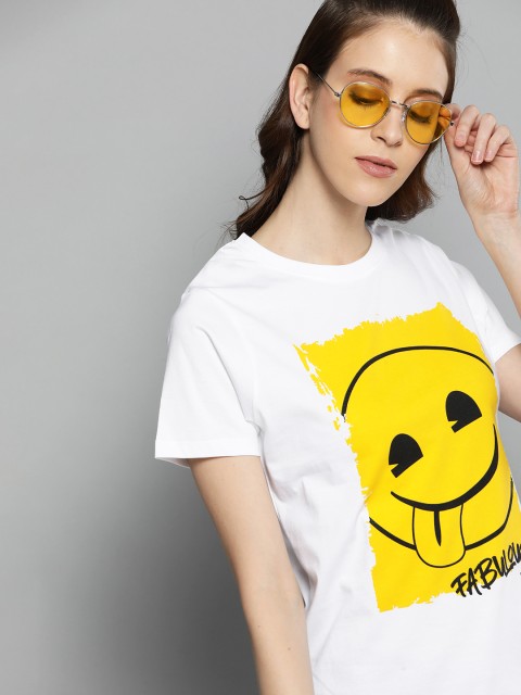 

Kook N Keech Emoji Women White Graphic Printed Round Neck T-shirt