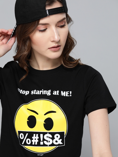 

Kook N Keech Emoji Women Black Printed Round Neck T-shirt