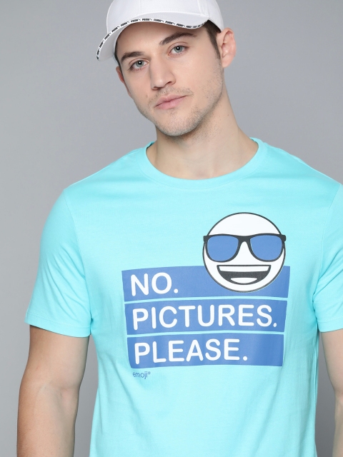 

Kook N Keech Emoji Men Blue Printed Pure Cotton Round Neck T-shirt