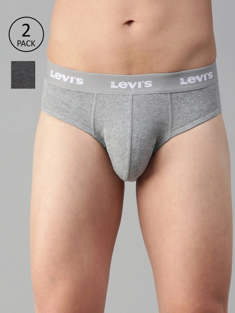 Men Grey Pack of 2 Solid Basic Briefs #002-BRIEF-LT GMEL/DK GMEL-P2
