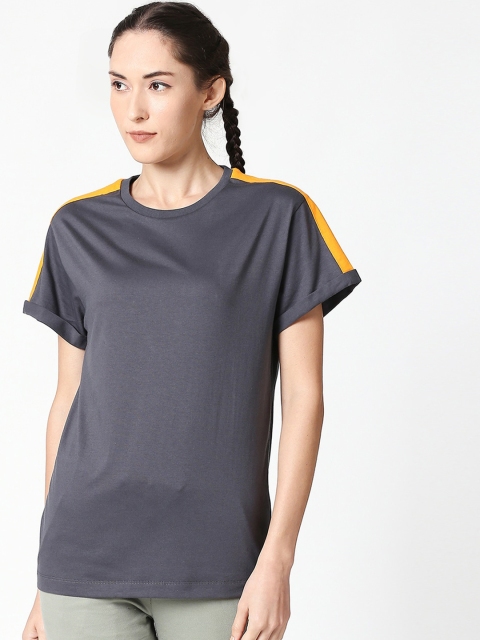 

Bewakoof Women Grey Striped Round Neck T-shirt