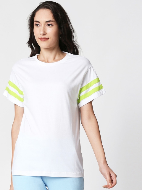 

Bewakoof Women White Striped Round Neck T-shirt