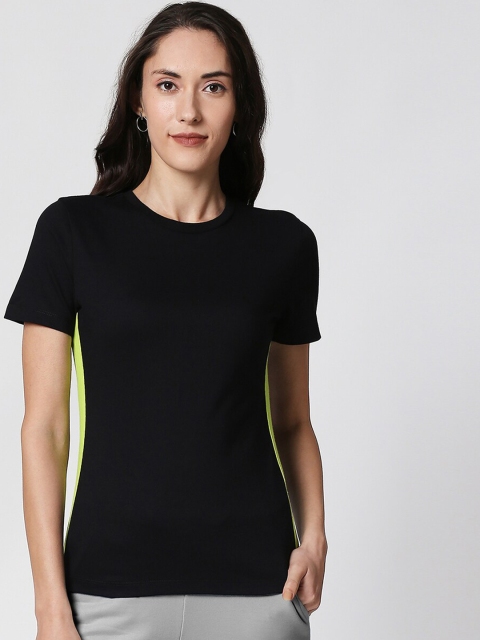 

Bewakoof Women Black Colourblocked Round Neck T-shirt