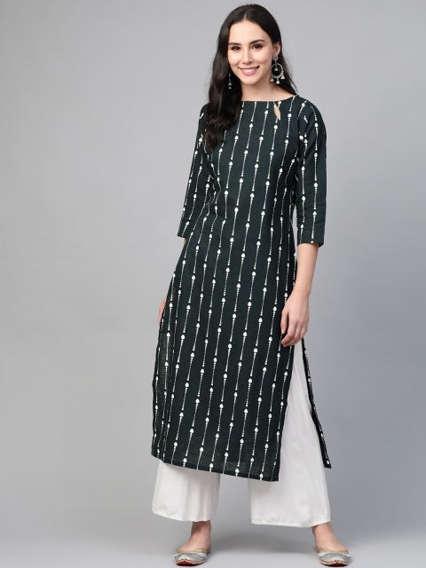 

See Designs Women Black & White Printed Straight Kurta
